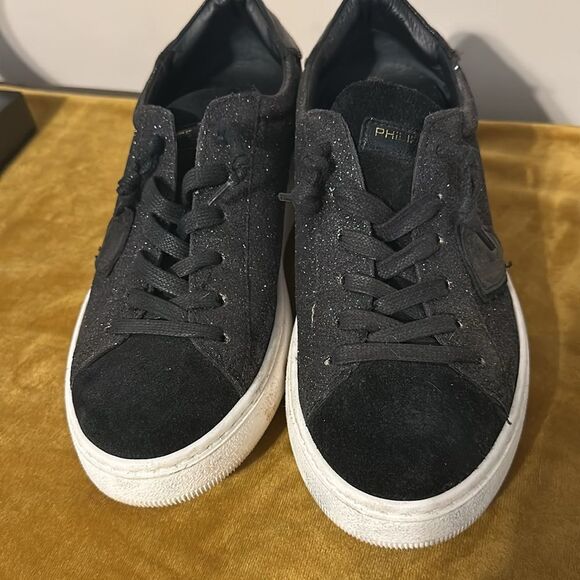 Philippe Model Women's Black Glitter/Suede Sneakers - Picture 2 of 9